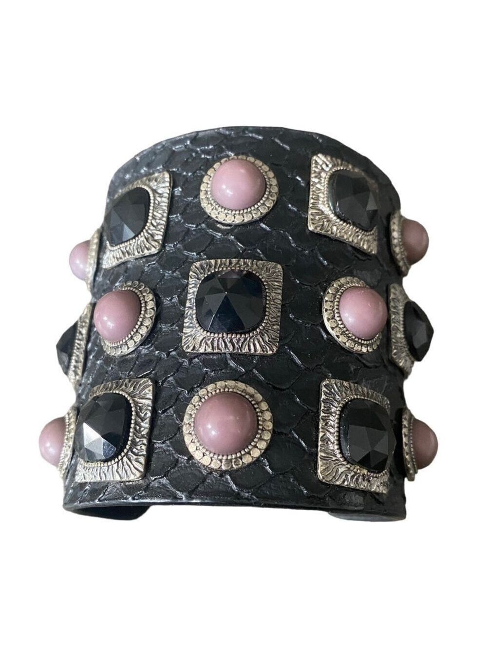 Leather Cuff Gem Bracelet